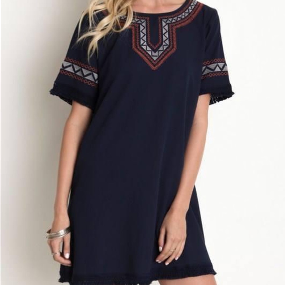 Navy Embroidered Dress